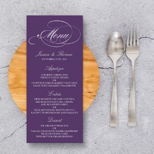Elegante Vorlagen mit Lila und weißen Hochzeitsmen Werbekarte