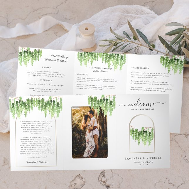 Elegante Wald-Hochzeit | Tri-Fold Dreifach-gefaltete Programmkarte (Von Creator hochgeladen)