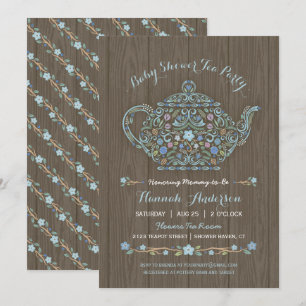 Elegante Wald-Teekanne Baby Boy Shower-Einladung Einladung