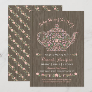 Elegante Wald-Teekanne Baby Mädchen Shower Einladu Einladung