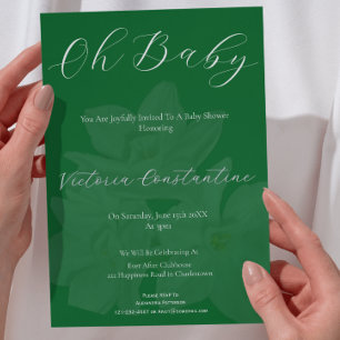 Elegante Wald- und Salbei-"Oh Baby"-Einladung zur Einladung