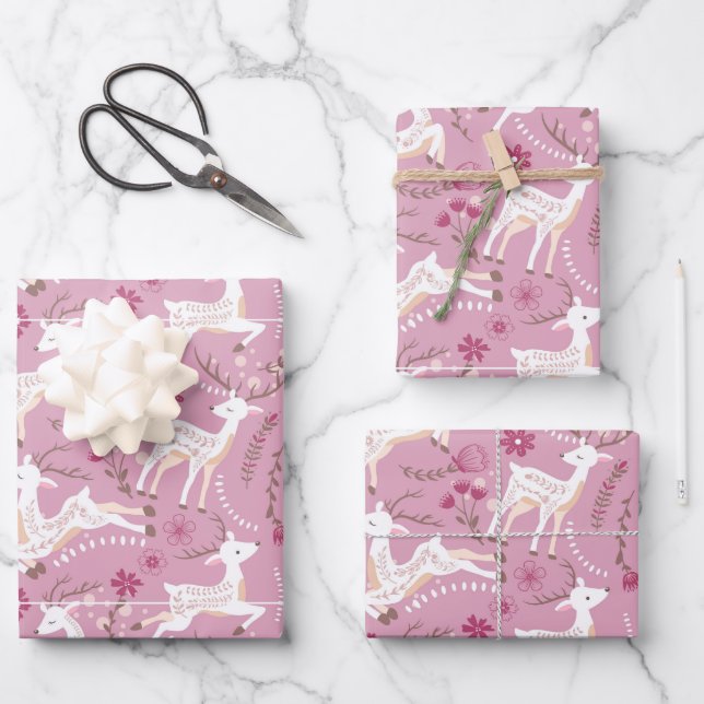 Elegante Wälder: Hirsch und Fawn Fantasy Geschenkpapier Set (Vorderseite)