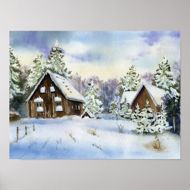 Elegante Waldlandschaft im Winter-Schneeeffekt Poster (Vorne)