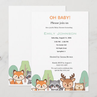 Elegante Waldtiere Baby Shower Einladung