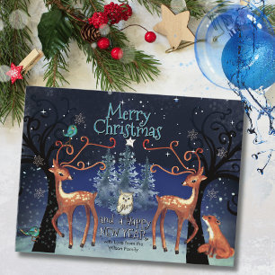 Elegante Waldtiere Weihnachts-Postkarte Hirsch Feiertagspostkarte