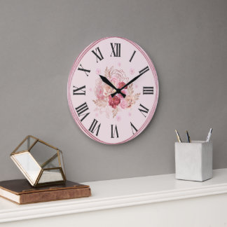 Elegante Wanduhr mit leuchtend blumengeschmücktem