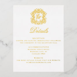 Elegante Wappen Monogram Wedding Details Card Folie Einladungspostkarte