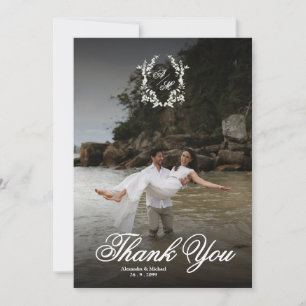 Elegante Wappen-Monogramm-Foto-Overlay-Hochzeit Dankeskarte