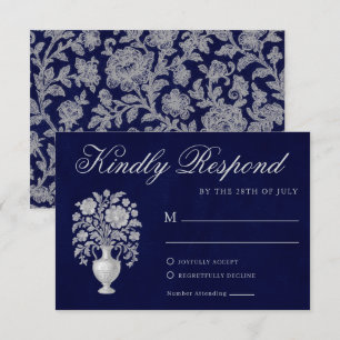 Elegante Wappen-Monogramm-Navy-Heritage-Hochzeit RSVP Karte