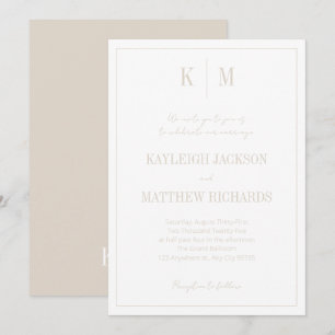Elegante warme beige Monogramm-Hochzeit Einladung