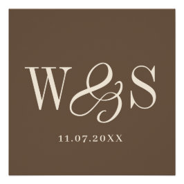 Elegante warme braune Paarinitialen Hochzeit Poster