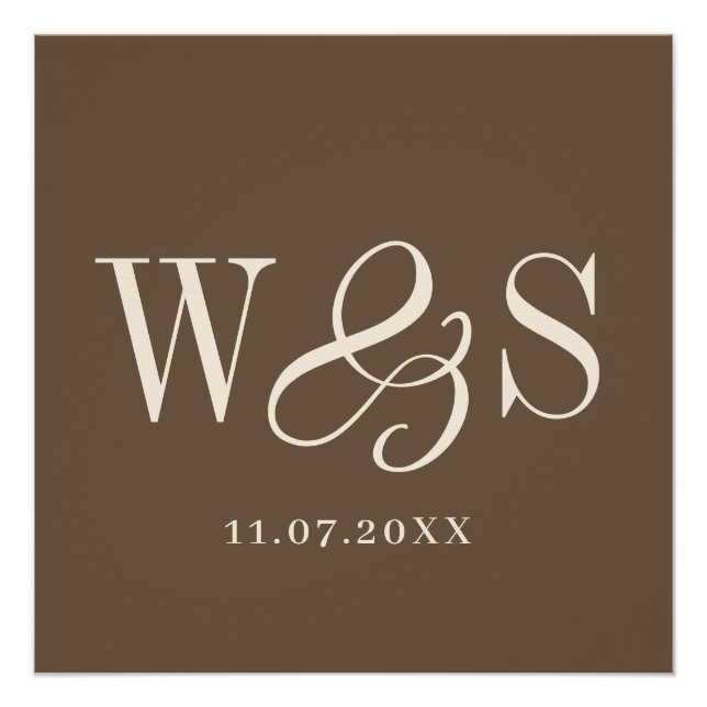 Elegante warme braune Paarinitialen Hochzeit Poster (Vorderseite)