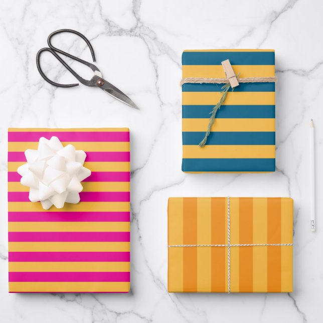 Elegante, warme, gelbe, rosa, blaue und orangefarb geschenkpapier set (Vorderseite)