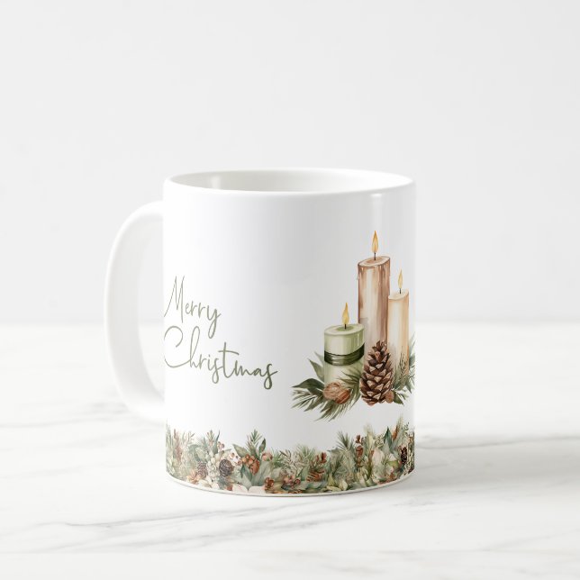 Elegante wärmere Töne Terracotta Weihnachtskerzen Kaffeetasse (Vorderseite Links)