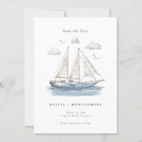 Elegante Wassercolour Segelyacht Save the Date