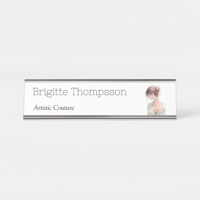 Elegante Wasserfarb-Couture-Brautmode-Designerin Schreibtischnamensplakette (Vorderseite )