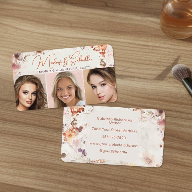 Elegante Wasserfarbe 3 Foto-Schlagzeile Make-up Visitenkarte (Von Creator hochgeladen)