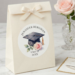 Elegante Wasserfarbe Abschlussmütze Rosenrot Rose Runder Aufkleber