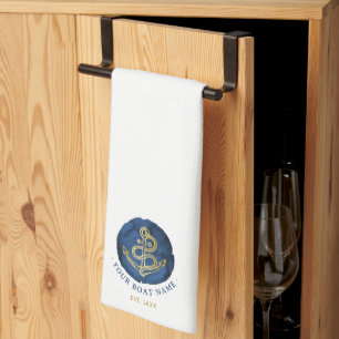 Elegante Wasserfarbe Anchor Nautical Name Navy Bla Geschirrtuch