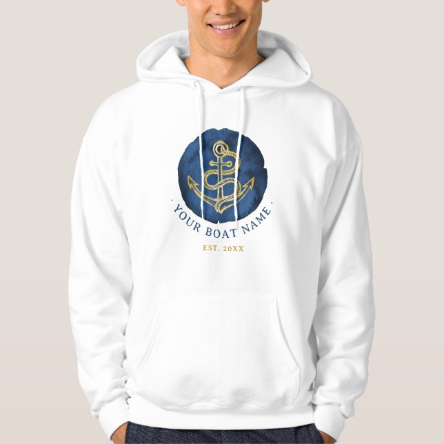 Elegante Wasserfarbe Anchor Nautical Name Navy Bla Hoodie (Vorderseite)
