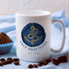 Elegante Wasserfarbe Anchor Nautical Name Navy Bla Kaffeetasse