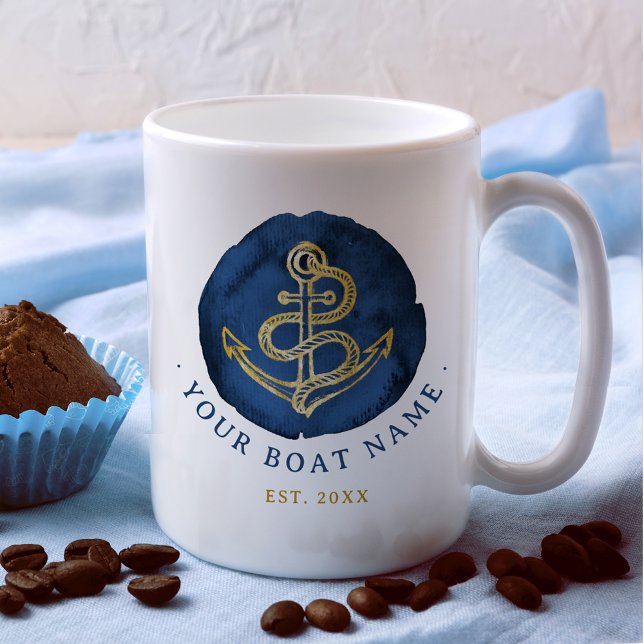 Elegante Wasserfarbe Anchor Nautical Name Navy Bla Kaffeetasse (Von Creator hochgeladen)