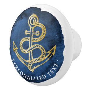 Elegante Wasserfarbe Anchor Nautical Name Navy Bla Keramikknauf