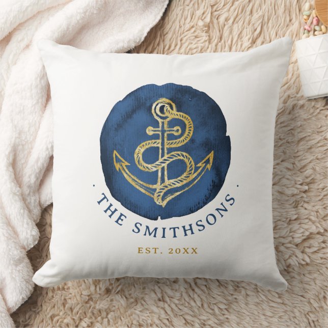 Elegante Wasserfarbe Anchor Nautical Name Navy Bla Kissen (Decke)