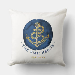 Elegante Wasserfarbe Anchor Nautical Name Navy Bla Kissen