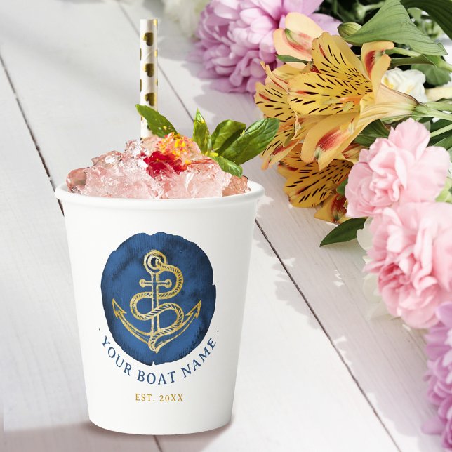 Elegante Wasserfarbe Anchor Nautical Name Navy Bla Pappbecher (Von Creator hochgeladen)