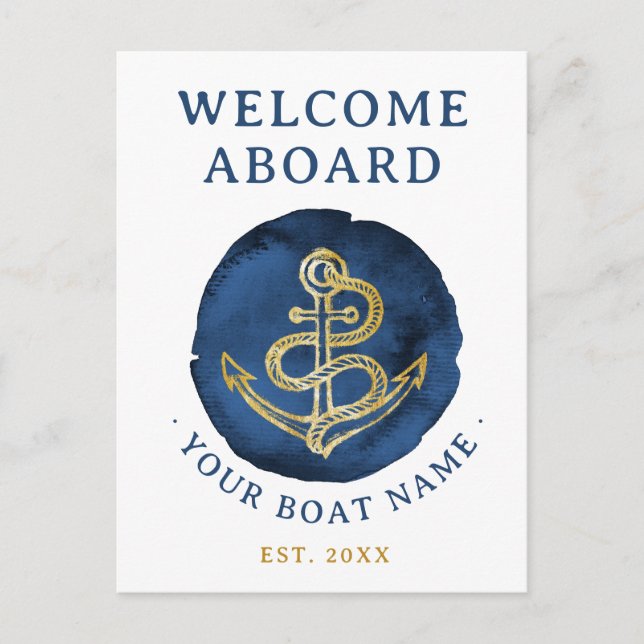 Elegante Wasserfarbe Anchor Nautical Name Navy Bla Postkarte (Vorderseite)