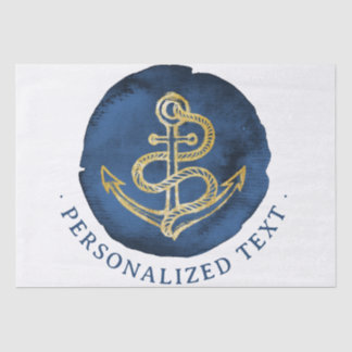 Elegante Wasserfarbe Anchor Nautical Name Navy Bla Seidenpapier