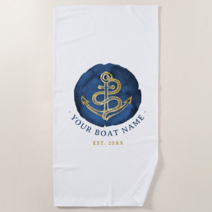 Elegante Wasserfarbe Anchor Nautical Name Navy Bla Strandtuch