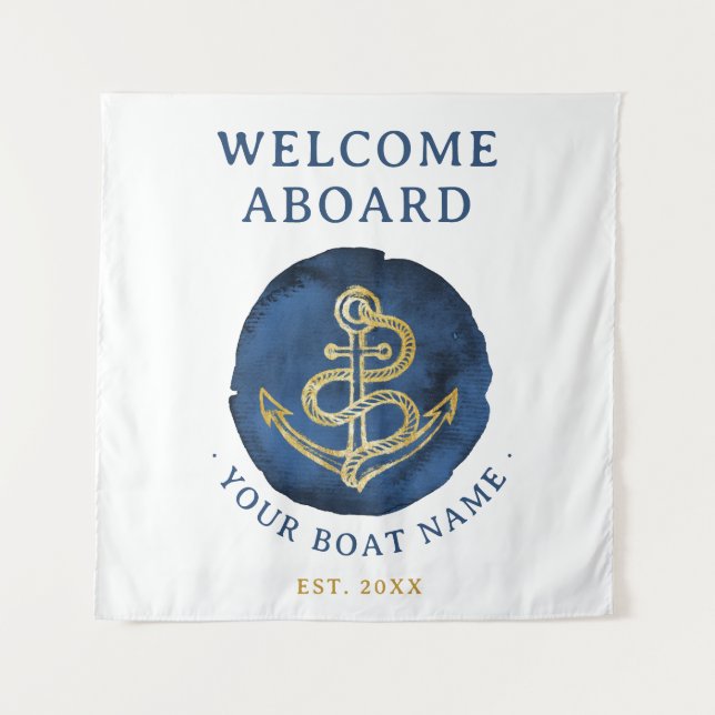 Elegante Wasserfarbe Anchor Nautical Name Navy Bla Wandteppich (Vorderseite)