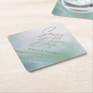 Elegante Wasserfarbe Aqua-Ozean & Gold Save-the-Da Untersetzer