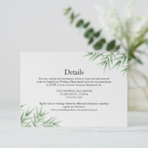 Elegante Wasserfarbe Bambusblätter Hochzeitseinsch Begleitkarte