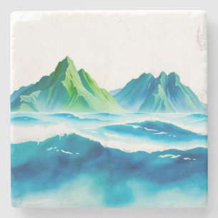 Elegante Wasserfarbe-Berg-Untersetzer Minimalist Steinuntersetzer