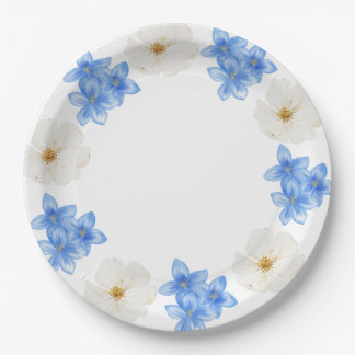 Elegante Wasserfarbe Blau-Weiße Florale Party-Papi Pappteller