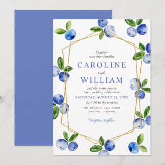 Elegante Wasserfarbe Blaubeeren Hochzeit Einladung