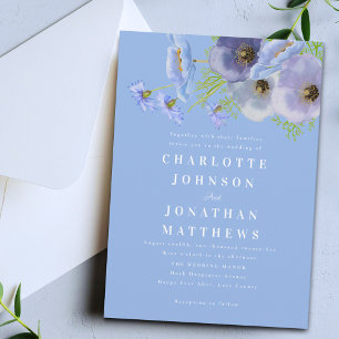 Elegante Wasserfarbe Blaue Florale Hochzeit Einladung