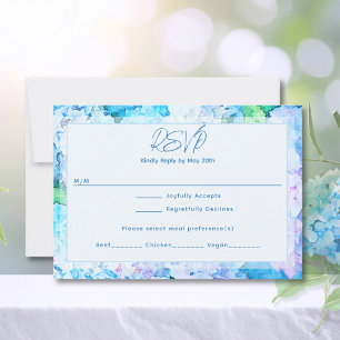 Elegante Wasserfarbe Blaue Hortensie RSVP Karte