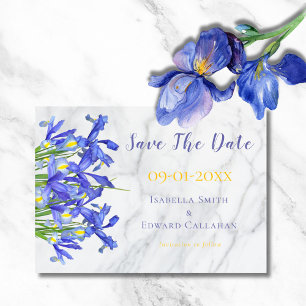 Elegante Wasserfarbe Blaue Iris Florale Marmor Save The Date