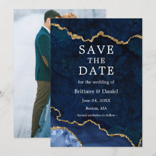Elegante Wasserfarbe Blaue Marmor-Achat-Geode-Foto Save The Date
