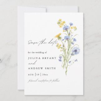 Elegante Wasserfarbe blaue Wildblume Save The Date