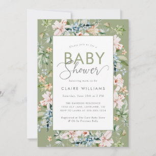 Elegante Wasserfarbe-Blumen-Baby-Party Einladung