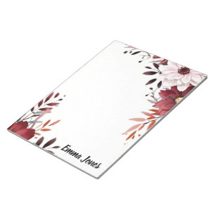 Elegante Wasserfarbe-Blumen-Personalisierung Schre Notizblock