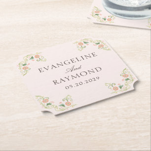 Elegante Wasserfarbe-Blumen-Rokokohochzeit Untersetzer