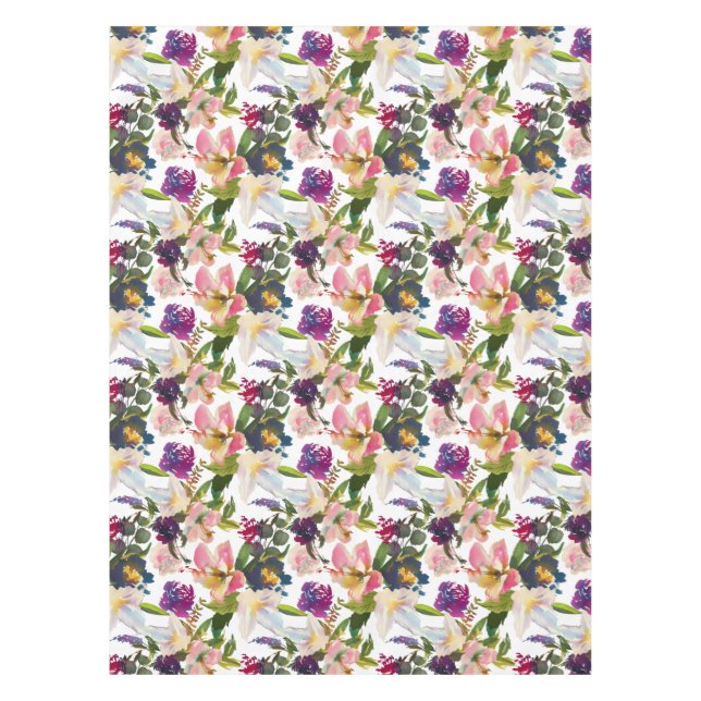 Elegante Wasserfarbe Blütenrosa Lila Weiß Grün Tischdecke (Vorderseite)