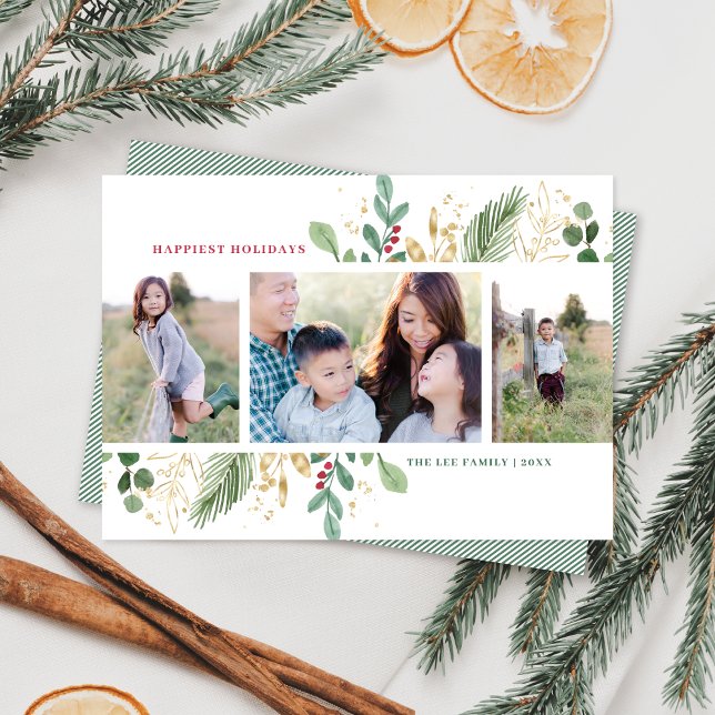 Elegante Wasserfarbe Botanische 3 Foto Weihnachten (Von Creator hochgeladen)