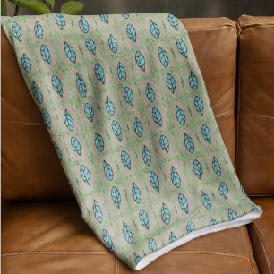 Elegante Wasserfarbe botanische Blätter Grün Fleecedecke